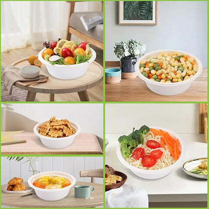 150 PCS Eco-Friendly Sugarcane Bowls - 12 oz Heavy-Duty Disposable Paper Bowls - 100% Compostable and Biodegradable for Hot or Cold Food, Snacks, Salads, Soup
