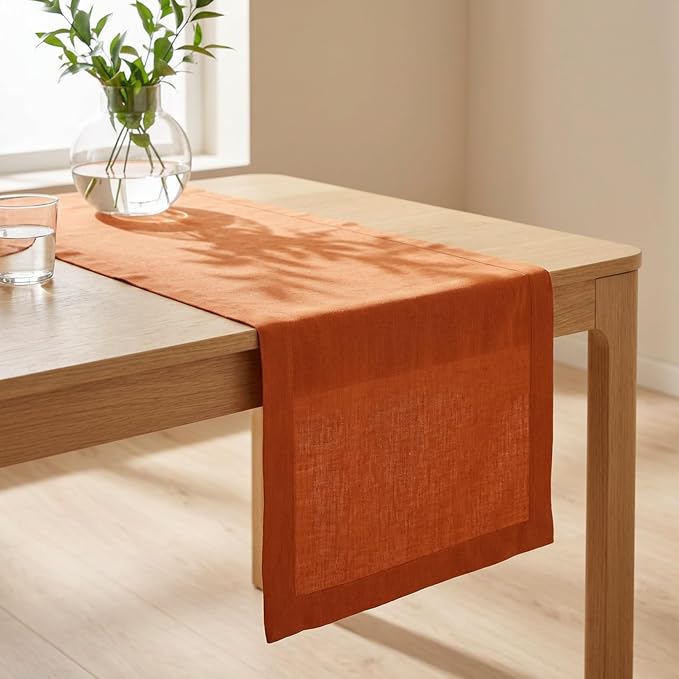 Solino Home 100% Pure Linen Dining Table Runner Orange, Fete 14 x 72 in | Table by SolinoHome