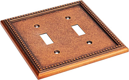 Henne Bery Raised Pearls Decorative Wall Plate Switch Plate Outlet Cover (Double Toggle, Sponged Copper)