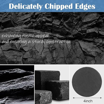 Black Nature Stone Round Coasters Set of 2, Cup Coasters Absorbent Anti-Scratch - Image 5