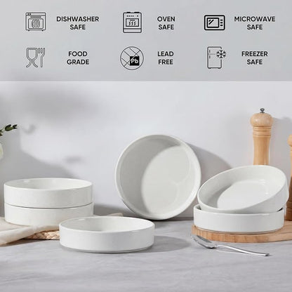E-far Pasta Bowls Set of 6, 35 oz Large Stoneware Bowl Plates | Shallow & Wide - Image 7