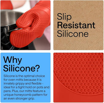 GORILLA GRIP BPA-Free Soft Silicone Oven Mitts, 14.5x8.3, Heat Resistant and Waterproof Cooking Gloves, Thick Cotton Lining, Flexible Gripping for Baking Grilling, Kitchen Potholders Set of 2, Coral