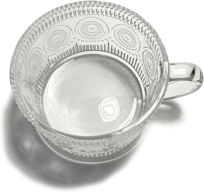 Vintage Embossed Sunflower Retro Glass Coffee Mug Cup 14 ounce Stackable - Image 5