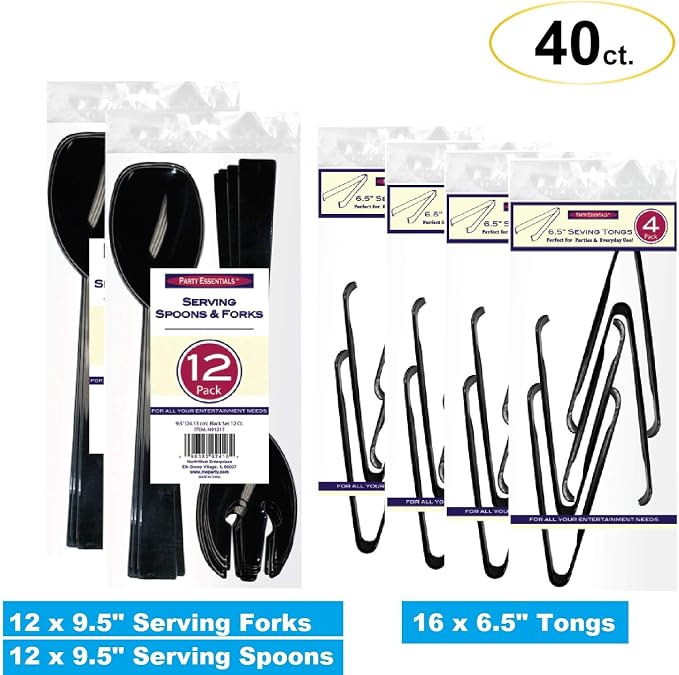 Party Essentials Plastic Party Buffet Serving Utensils Kit, Spoons/Forks/Tongs - Image 2