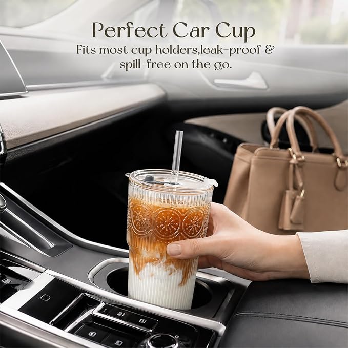 KEMORELA 20oz Ribbed&Floral Iced Coffee Cups - Image 9