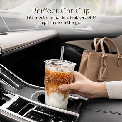 KEMORELA 20oz Ribbed&Floral Iced Coffee Cups - Image 9