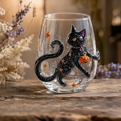 Halloween 3D Embossed Handmade Glass Tumbler Pumpkin Ghost | Handmade Halloween by Unknown