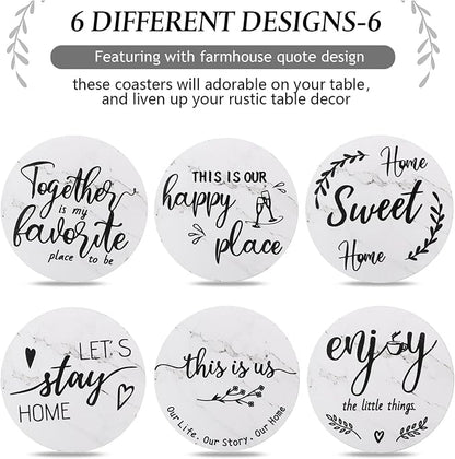 Queekay Coasters Set of 6 House Warming Gifts New Home Wooden Farmhouse Drink - Image 4