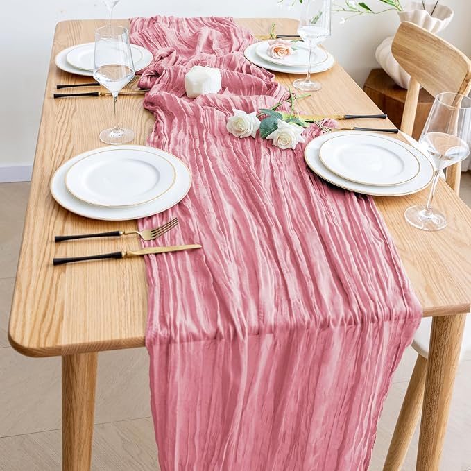Cheesecloth Table Runner Dusty Rose 10FT Boho Gauze, 3 Pack | 120 Inch Cheese - Image 6