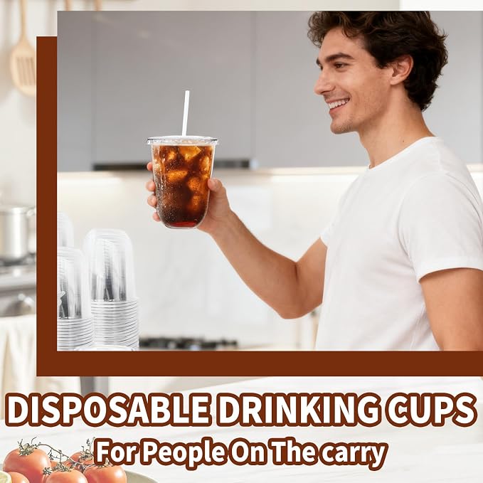 Alaeseje 100 Pack 16 oz Clear Plastic Iced Coffee Cups - Image 4