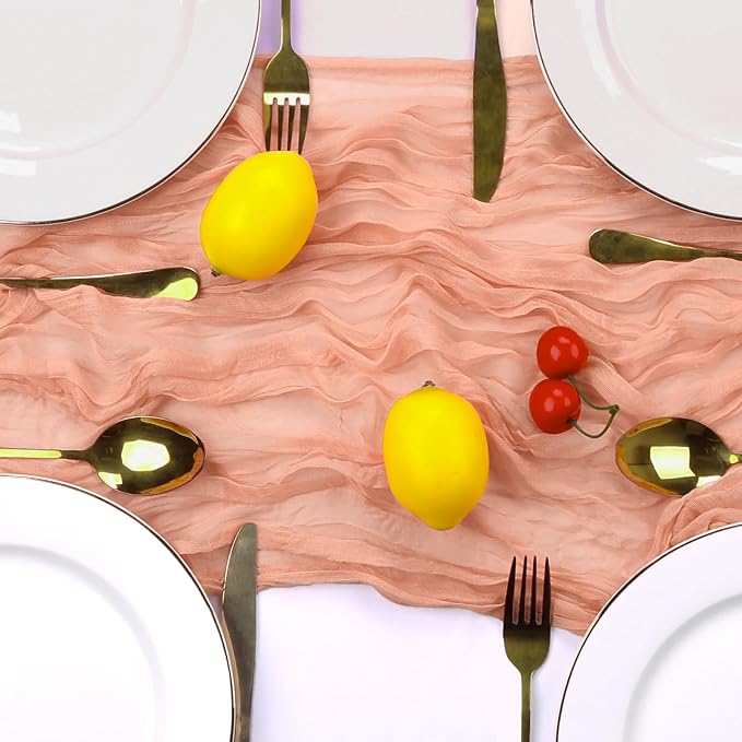 6 Pack Peach Cheesecloth Table Runner 35 x 120 Inch | Boho Gauze Fabric - Image 6