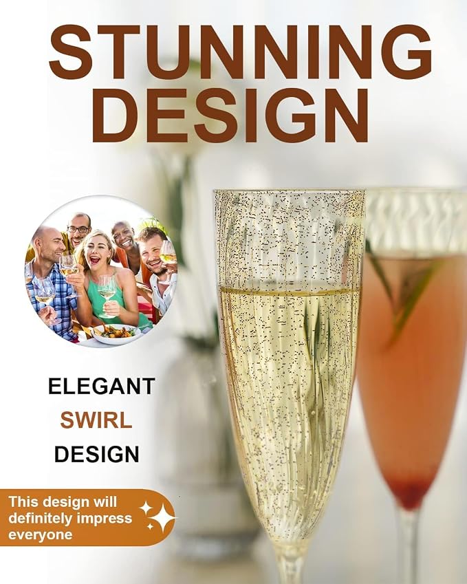 36 Pack Plastic Champagne Flutes, 6 Oz Clear Disposable Wine Glasses | Elegant - Image 5