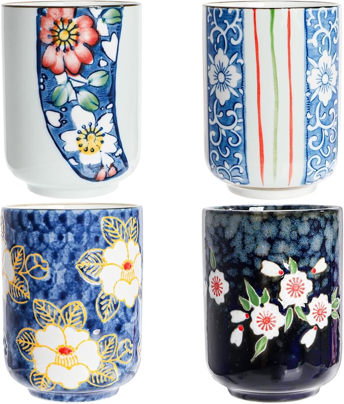 Japanese Tea Cups, 10 Oz Ceramic Handleless Coffee Mugs, Microwave Dishwasher by Jowgut