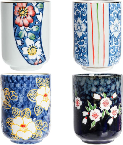 Japanese Tea Cups, 10 Oz Ceramic Handleless Coffee Mugs, Microwave Dishwasher by Jowgut