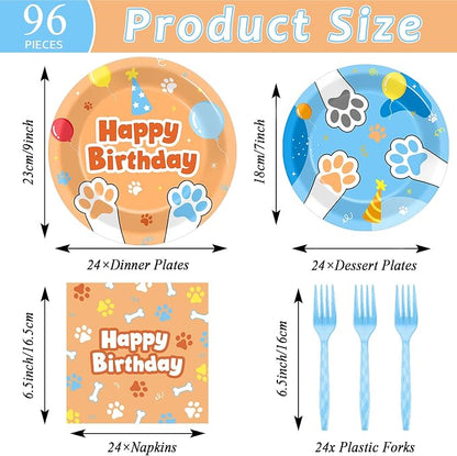 96Pcs Blue Dog Happy Birthday Party Supplies Cartoon Puppy Paper Plates and - Image 2