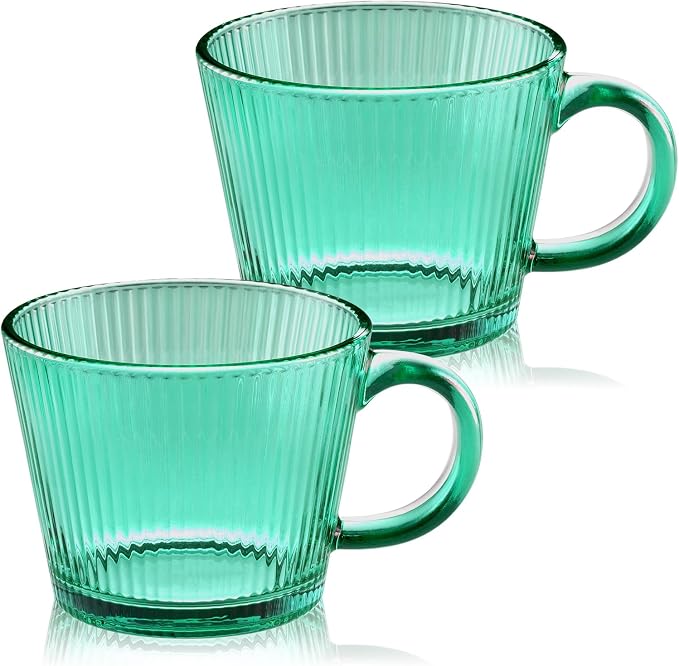 13oz Vintage Coffee Mugs 2 pack Striped Glass Tea Cups by Unknown