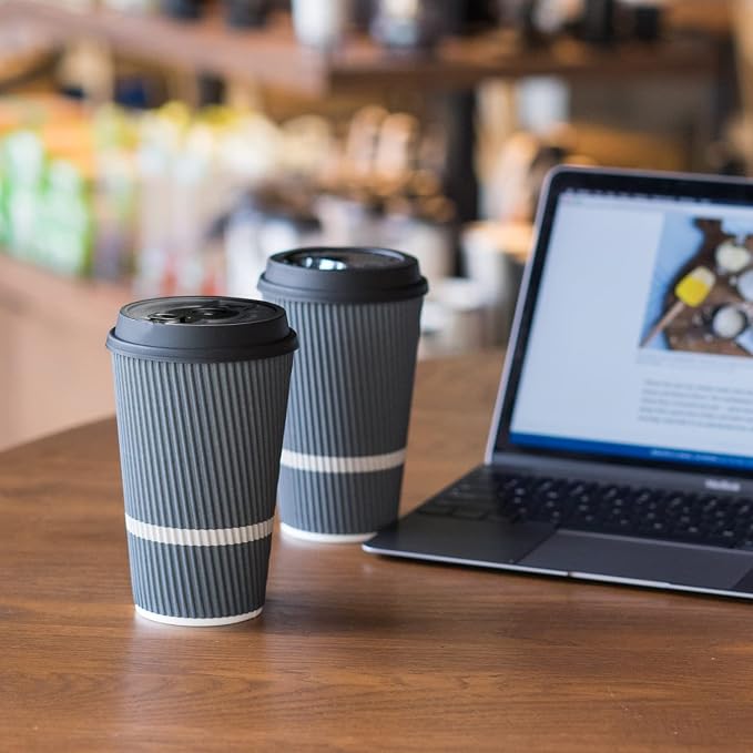 Disposable Coffee Cups With Lids - 16 oz To Go Coffee Cup. Large Travel Cups - Image 4