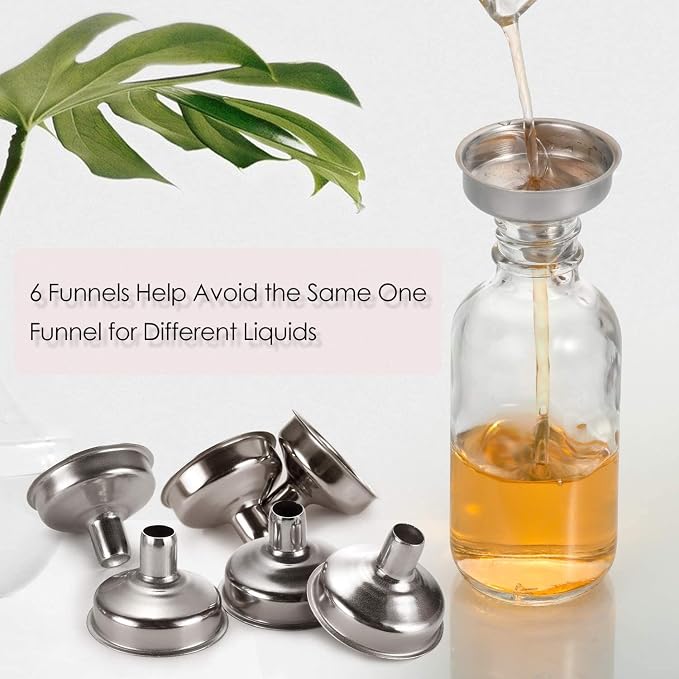 36 Pack, 2 oz Small Clear Glass Bottles w/Lid & 6 Stainless Steel Funnels - - Image 3