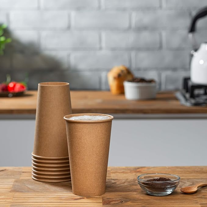 GUSTO [16 oz. - 200 Count Kraft Disposable Paper Cups, Hot Coffee Cups Brown - Image 6