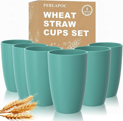 20 OZ Large Wheat Straw Cups Set of 6, Unbreakable Reusable Plastic Cup by Perlapoc