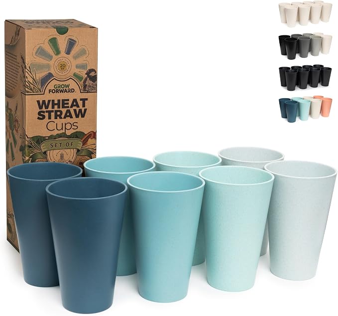 Grow Forward Premium Wheat Straw Cups - 20 oz Unbreakable BPA Free Hard Plastic by GrowForward