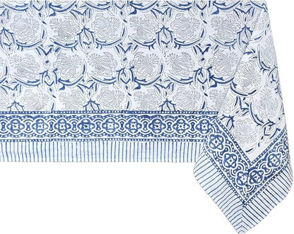 ATOSII ‘Santorini’ 100% Cotton Fall Tablecloth, Handblock Print Blue Rectangle Table Cloth for Kitchen I Dining Table Linen I Parties Wedding Christmas Thanksgiving I Fall Decor 60 X 90 Inches