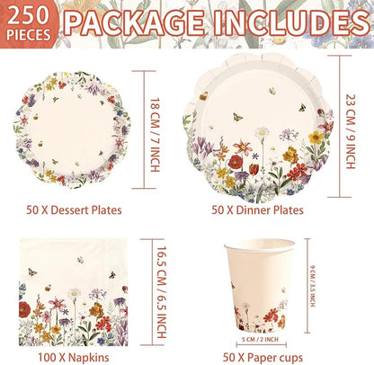 250Pcs Vintage Wildflower Party Supplies - Image 5