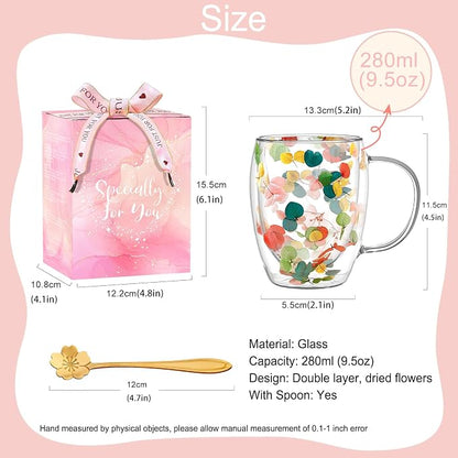 Gifts for Women Dried Flowers Double Wall Glass Coffee Mugs Cute Glass Tea Cups - Image 6