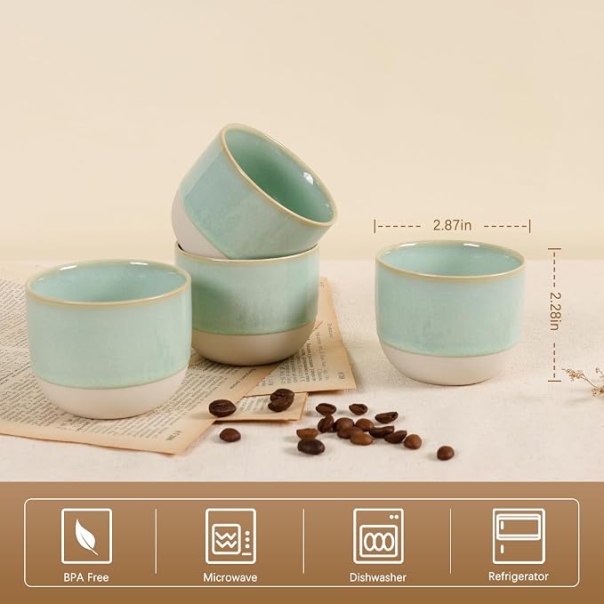 Ceramic Espresso Cups Set of 4, Double Walled Espresso Coffee Mugs - Image 4