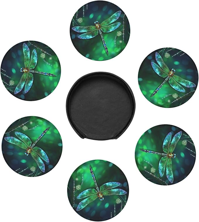 6 Pcs Fantasy Spring Dragonfly Leather Coasters - Image 5