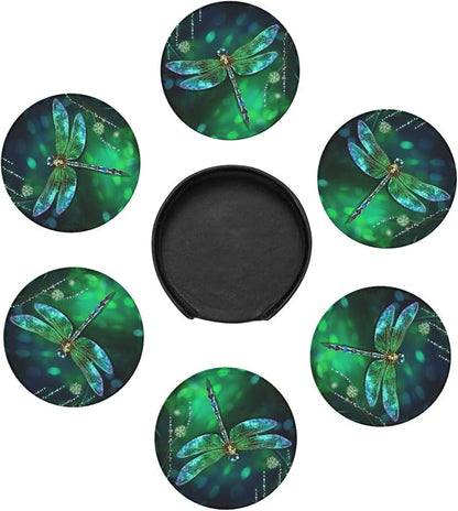 6 Pcs Fantasy Spring Dragonfly Leather Coasters - Image 5