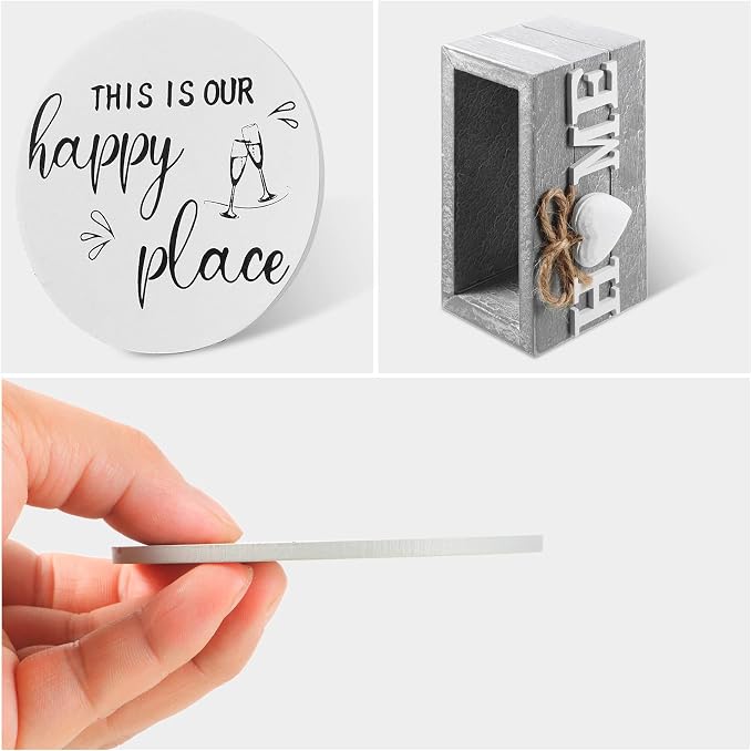 Queekay Coasters Set of 6 House Warming Gifts New Home Wooden Farmhouse Drink - Image 3