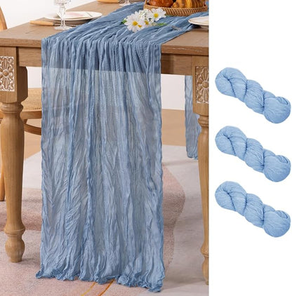 3 Pack Dusty Blue Cheesecloth Table Runner 10ft Boho Gauze Centerpiece | by MLMC