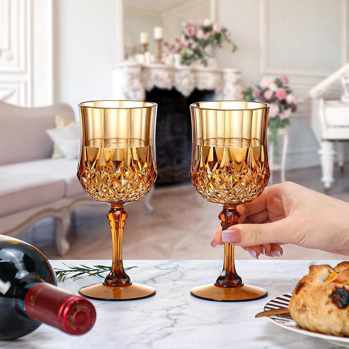 XUWAIDSGN 7oz Plastic Vintage Wine Glasses Drinking Glasses Unbreakable Wedding - Image 6