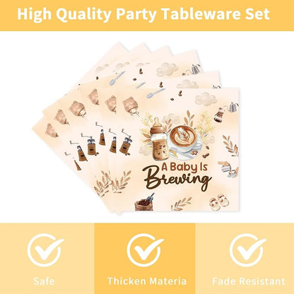 96 Pcs A Baby Is Brewing Baby Shower Decorations, Gender Reveal Tableware Set - Image 4