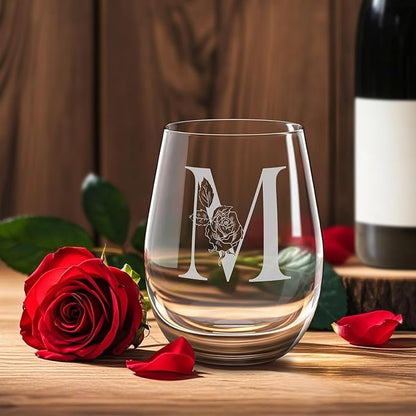 Valentines Day Gifts for Her, Gifts for Women Her Friend Mom Grandma Wife Sister Bridesmaid Nurse, Birthday Galentines Mothers Day Christmas, Personalized Initial Customized Wine Glasses 18OZ(M)