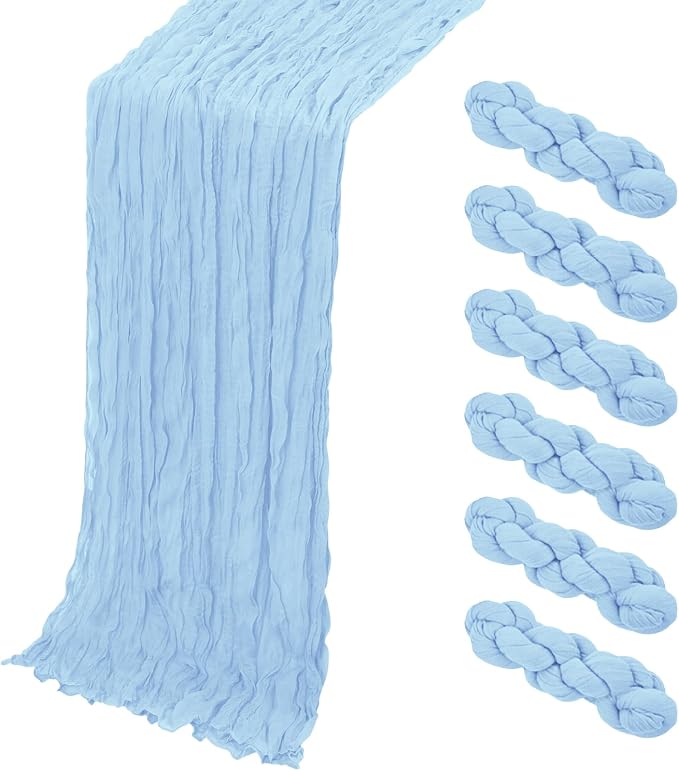 6 Pack Baby Blue Cheesecloth Table Runner, 17 x 108 Inch, Gauze Cheese Cloth by Yorcari
