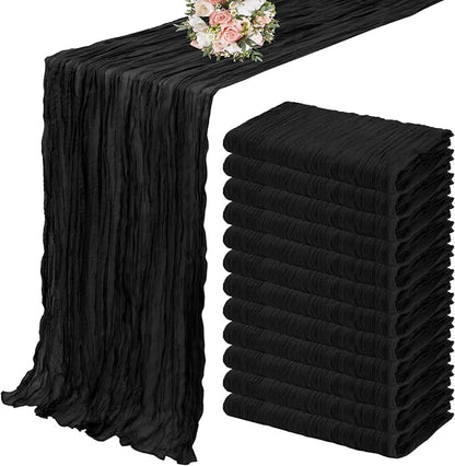 YMHPRIDE 12 Pack Cheesecloth Table Runner 35x120in Black Table Runner | Boho by YMHPRIDE