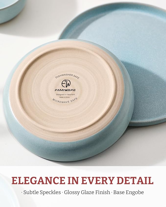 famiware Milkyway 33 oz Pasta Bowls Set of 4, Light Blue | Double Reactive Glaze - Image 5