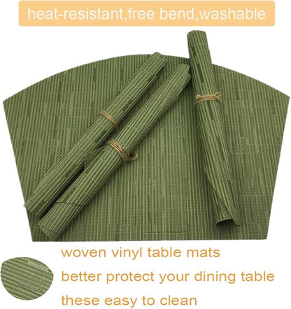 Red-A Woven Vinyl Placemats for Dining Table Durable Heat Resistant Washable Placemats for Round Table,Placemats Set of 4,Green