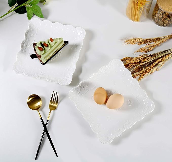 YBKTEX Ceramic Plate, Square Embossed Lace Plate - Image 3