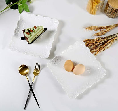 YBKTEX Ceramic Plate, Square Embossed Lace Plate - Image 3
