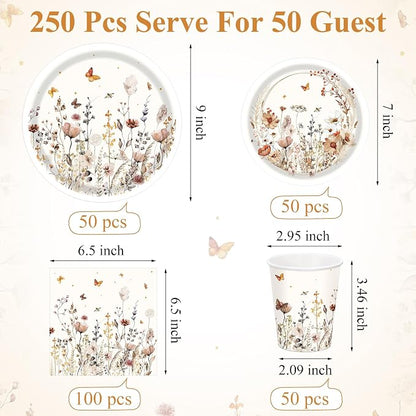 250 Pcs Wildflower Party Decorations Include Boho Autumn Fall Floral Paper - Image 3