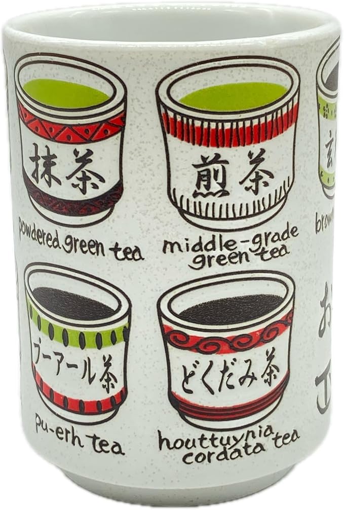 野口熊太郎茶園 Japanese Tea Cup, Sushi Yunomi, 9.1Fl oz, Mino Ware, Printed Types of - Image 2