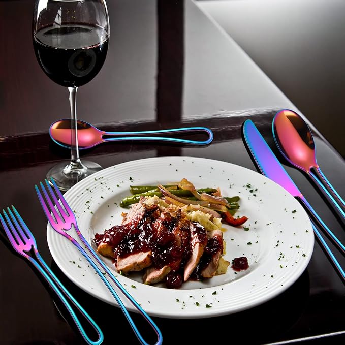 A·HOUSEWARE Iridescent Silverware Hollow Design 20 Piece Stainless Steel - Image 2