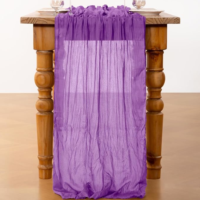 DeZerlor Dark Purple Cheesecloth Table Runners 2 Pack Fall Runners | 120Inch - Image 3