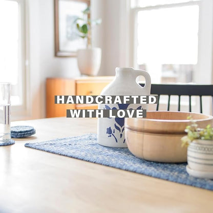 Homespice Denim Jute Braided Placemats, Country Coastal Decor, Set of 4, Blue 13x19 Oval Table Mats - Vibrant Colors, Durable, Easy to Clean and Protects Furniture