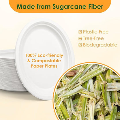 Disposable Oval Paper Plates, Compostable Heavy Duty Bagasse Platters - Image 3