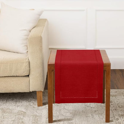 Solino Home 100% Pure Linen Table Runner Red, Classic Hemstitch 14 x 36 in | by SolinoHome