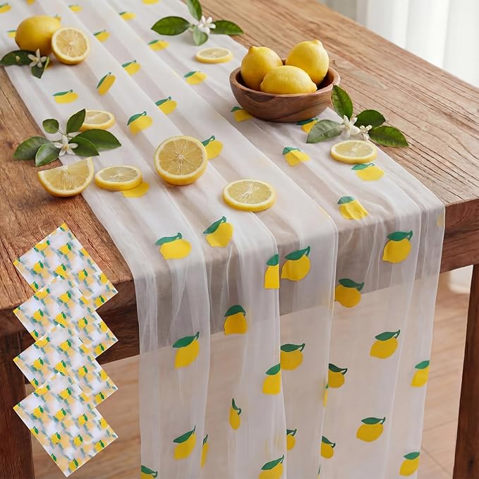 4 Pcs Lemon Tulle Table Runner 29 x70 inch Lemon Lace Table Runner Lemonade by Windkream
